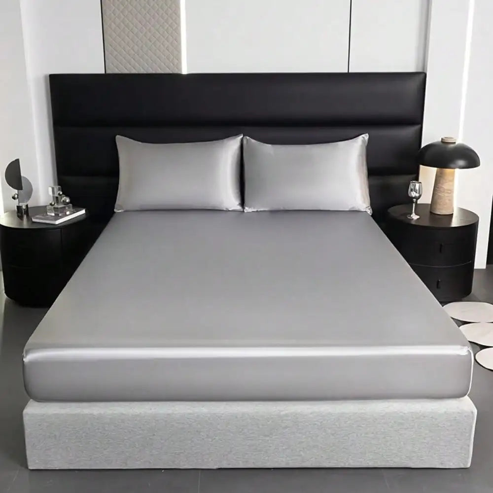 2/3pcs Luxurious Solid Silky Satin Fitted Sheet With Pillowcases For Soft And Comfortable Bedding,For Bedrooms And Guest Rooms