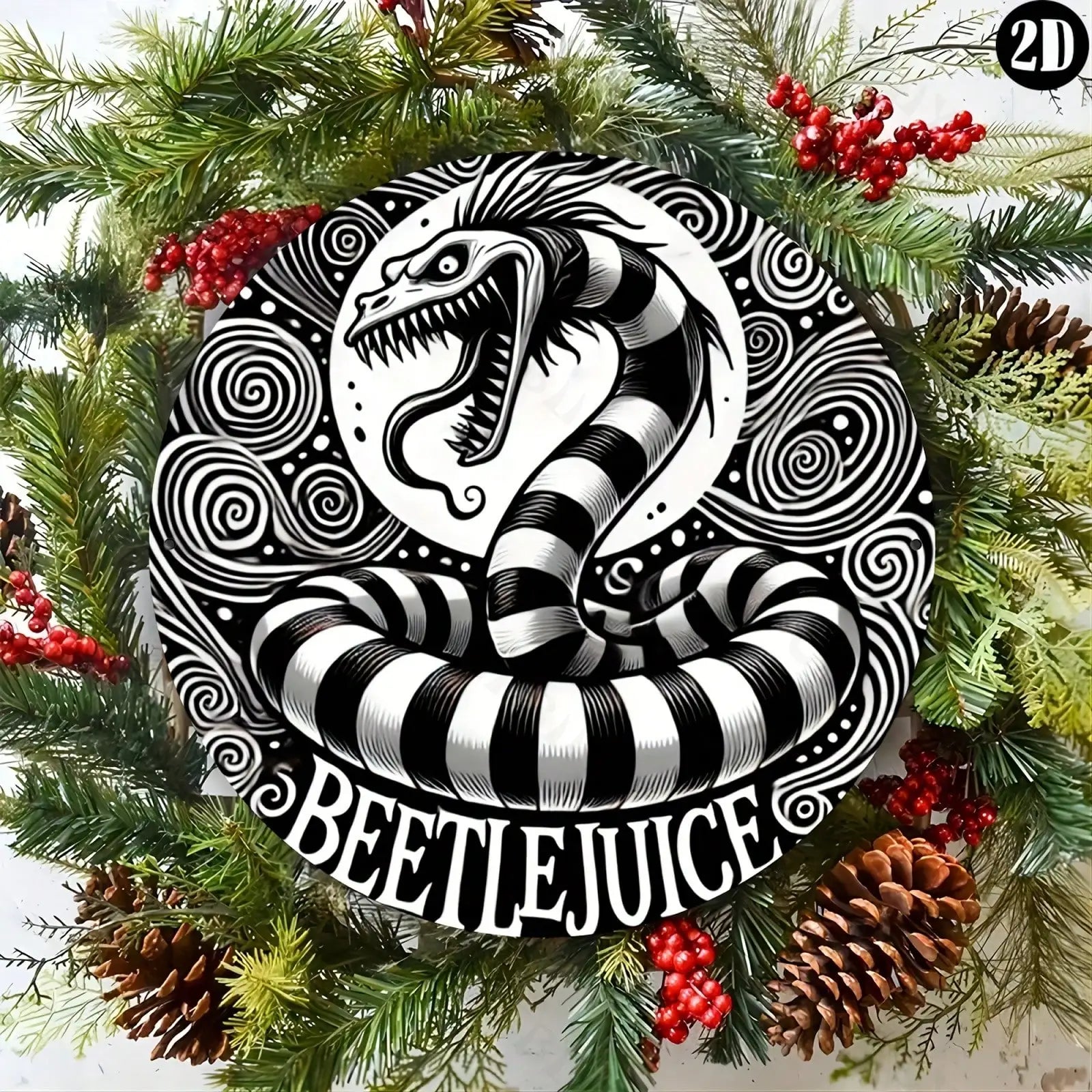 1pc 8x8" Round Beetlejuice Halloween Metal Sign | Durable Aluminum Wall Art | Ideal Decor & Gift for Home/Office