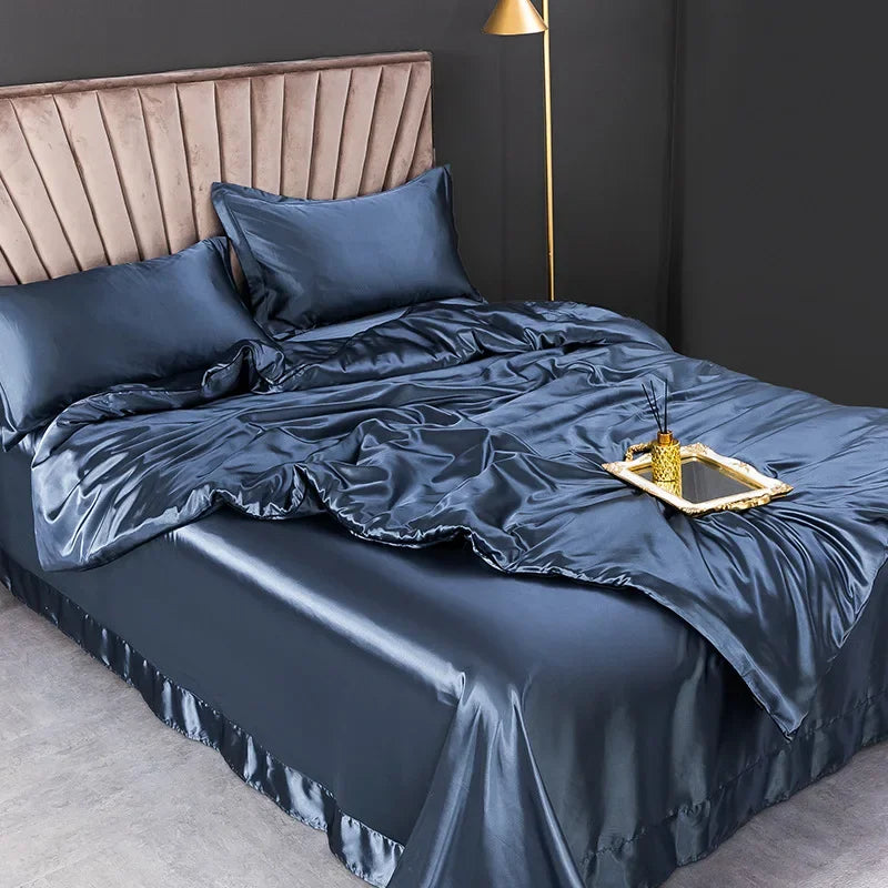 100% Pure Silk Bedding Sets High End Quilt Bed Cover Set Duvet Cover Bedsheet Pillowcases 4pcs Natural Luxury Bedcloth Sets