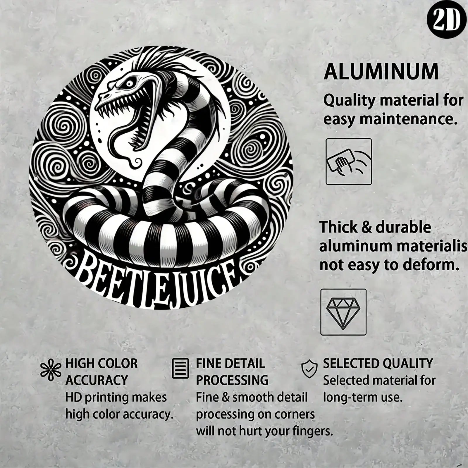 1pc 8x8" Round Beetlejuice Halloween Metal Sign | Durable Aluminum Wall Art | Ideal Decor & Gift for Home/Office