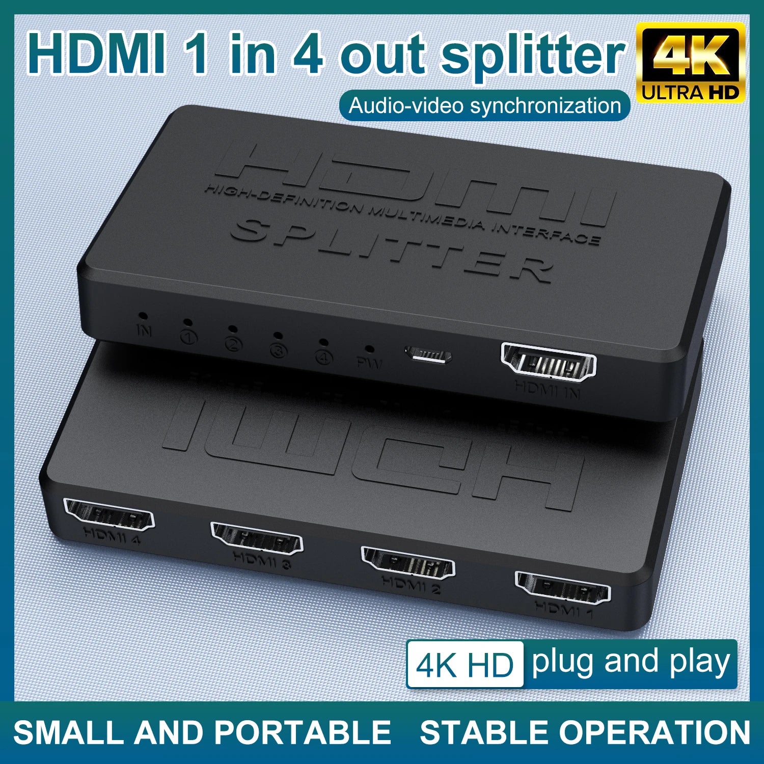 1 in 4 Out HDMI-Compatible Splitter HD 4K Video Switcher HDMI Cable Adapter 1x4 Hub For PS4 Laptop Monitor TV Box Projector