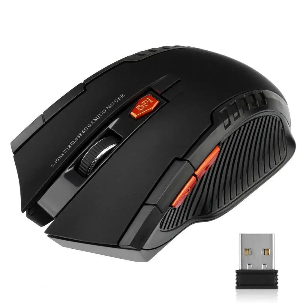 2.4G Wireless Black Mouse, Convenient Battery Powered, 1600DPI Optical Mouse, Computer Gaming Mouse with USB Receiver