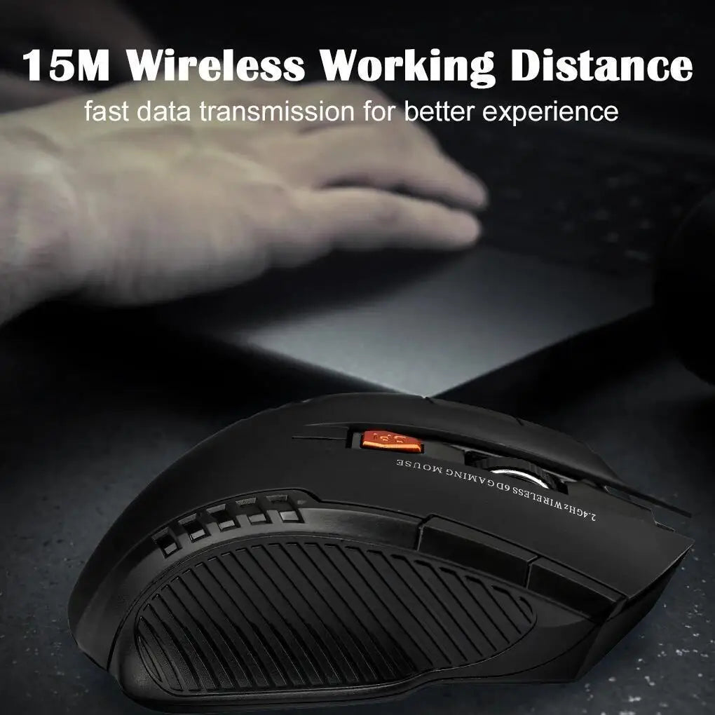 2.4G Wireless Black Mouse, Convenient Battery Powered, 1600DPI Optical Mouse, Computer Gaming Mouse with USB Receiver