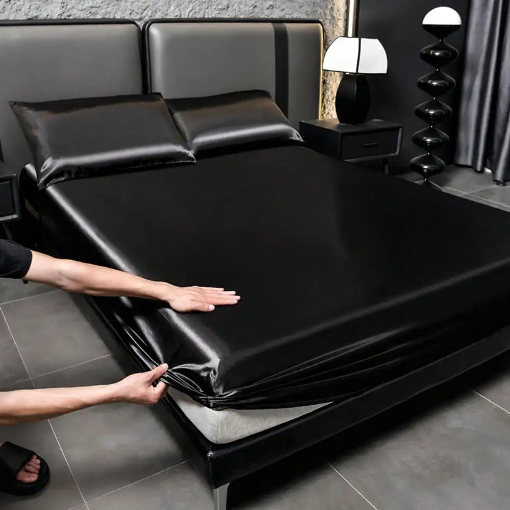 2/3pcs Luxurious Solid Silky Satin Fitted Sheet With Pillowcases For Soft And Comfortable Bedding,For Bedrooms And Guest Rooms