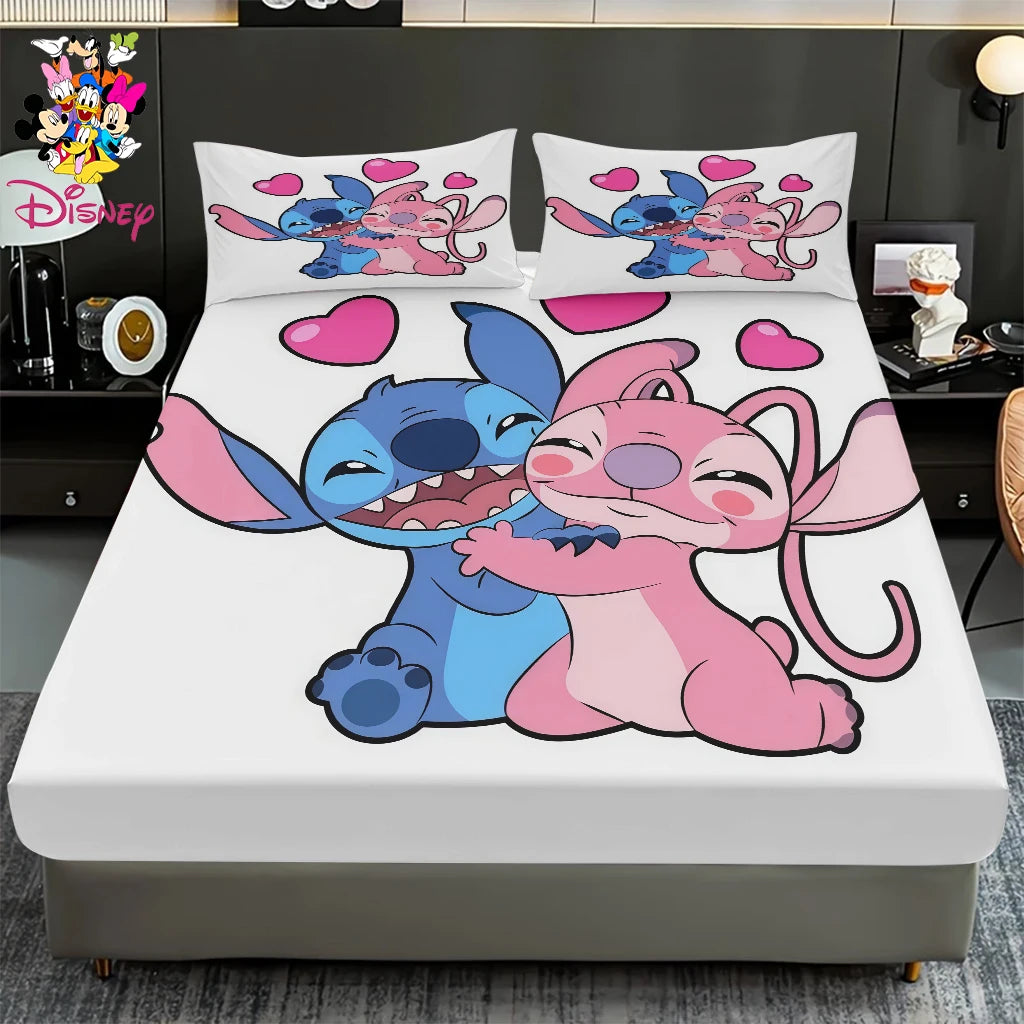 2/3pcs Disney Stitch Pink Galaxy Pattern Fitted Sheet Set Mattress Comfortable Breathable Bedding Set Deep Pocket for Bedroom