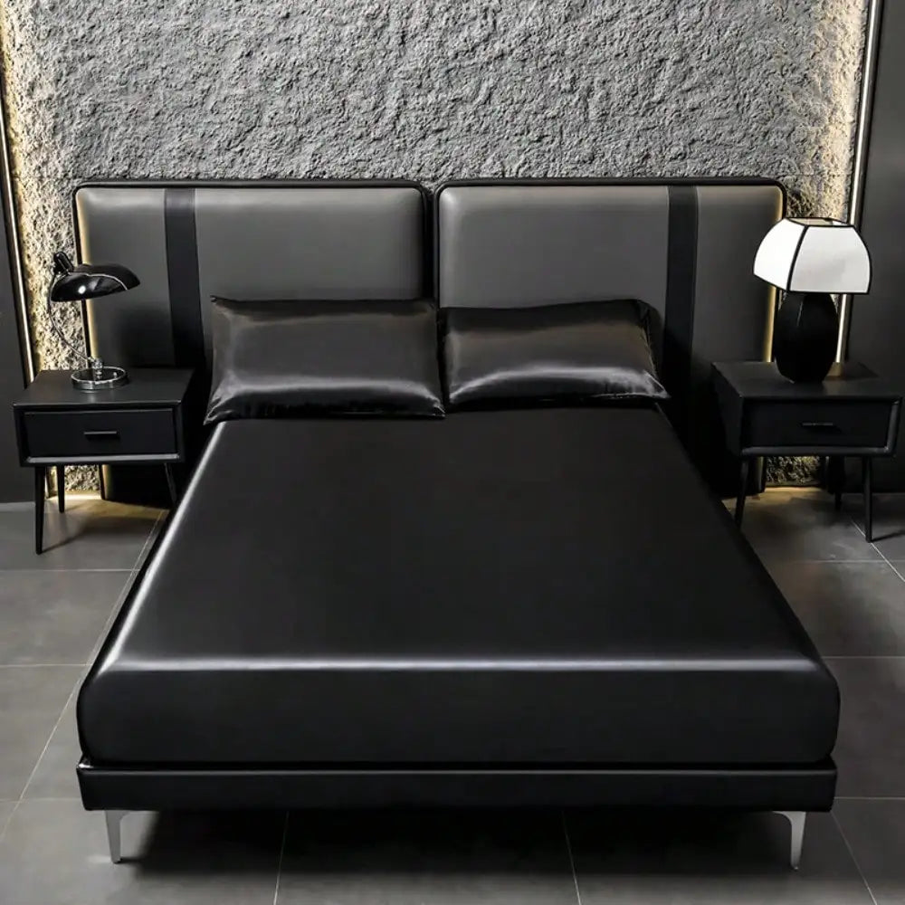 2/3pcs Luxurious Solid Silky Satin Fitted Sheet With Pillowcases For Soft And Comfortable Bedding,For Bedrooms And Guest Rooms