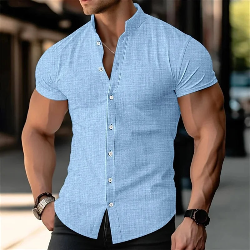 2024 Men's Short Sleeve Linen Shirt Hawaii Beach Fashion Breathable Lightweight Top Blue White Black Pink Plus Size