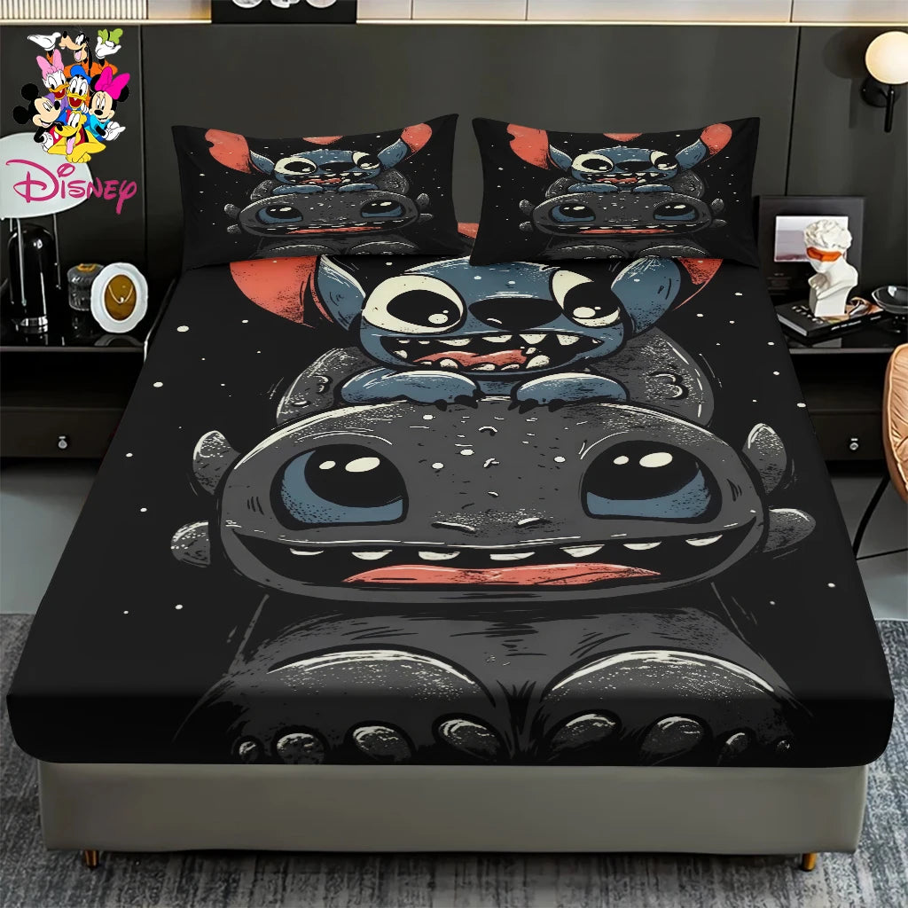 2/3pcs Disney Stitch Pink Galaxy Pattern Fitted Sheet Set Mattress Comfortable Breathable Bedding Set Deep Pocket for Bedroom