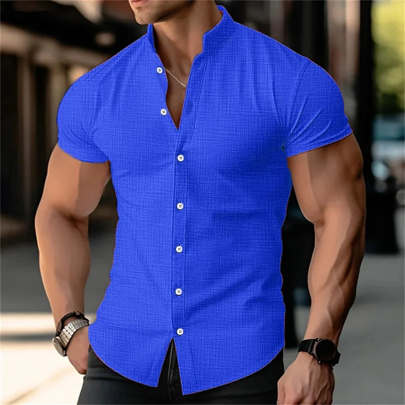 2024 Men's Short Sleeve Linen Shirt Hawaii Beach Fashion Breathable Lightweight Top Blue White Black Pink Plus Size