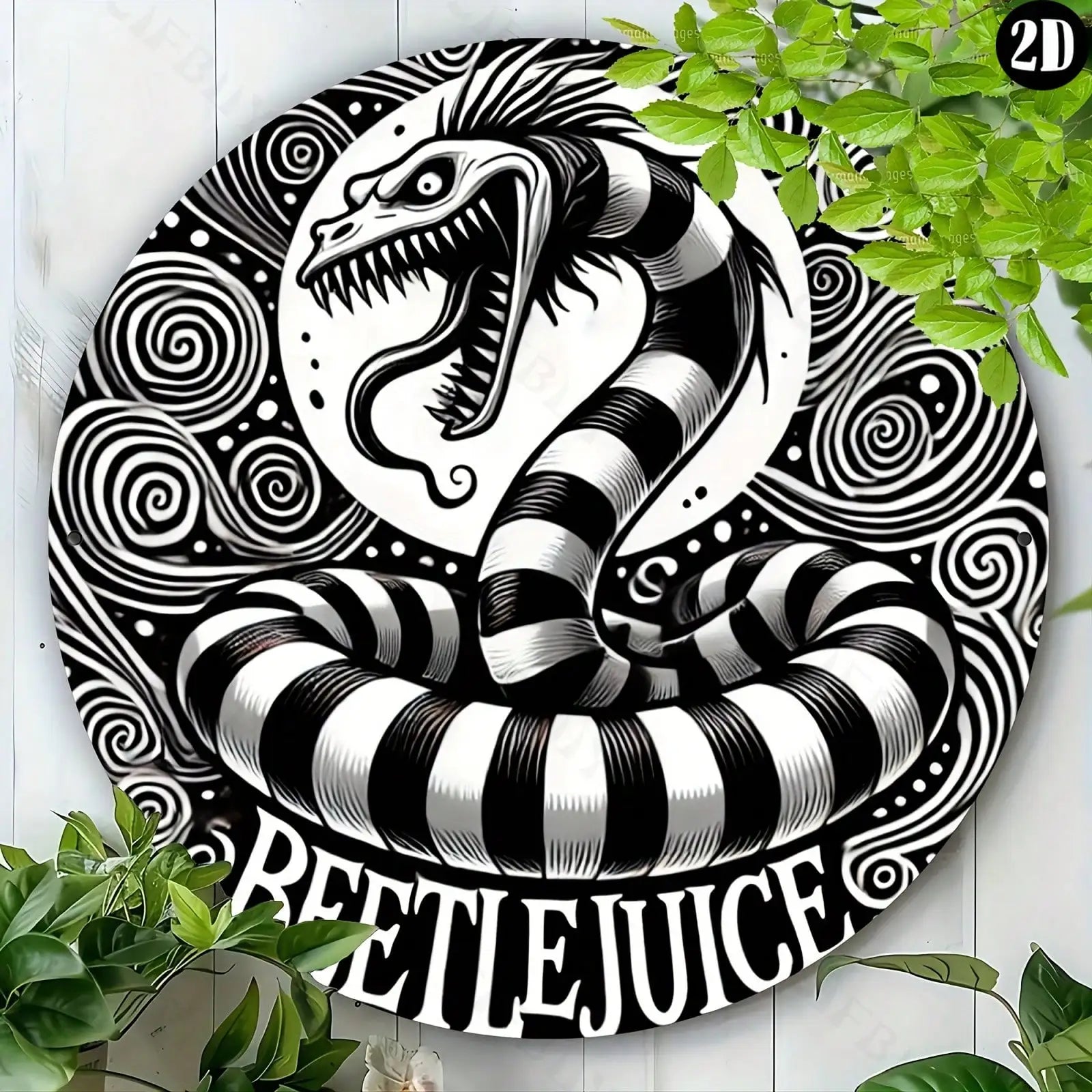 1pc 8x8" Round Beetlejuice Halloween Metal Sign | Durable Aluminum Wall Art | Ideal Decor & Gift for Home/Office