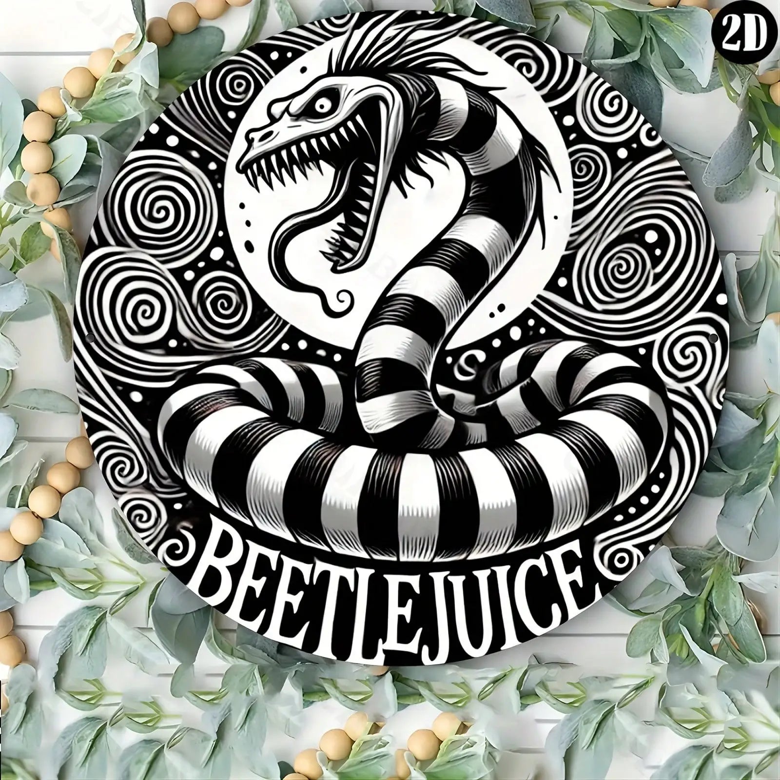 1pc 8x8" Round Beetlejuice Halloween Metal Sign | Durable Aluminum Wall Art | Ideal Decor & Gift for Home/Office