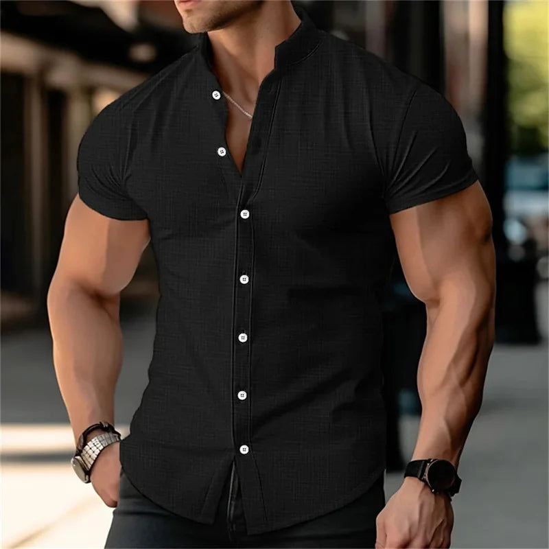 2024 Men's Short Sleeve Linen Shirt Hawaii Beach Fashion Breathable Lightweight Top Blue White Black Pink Plus Size
