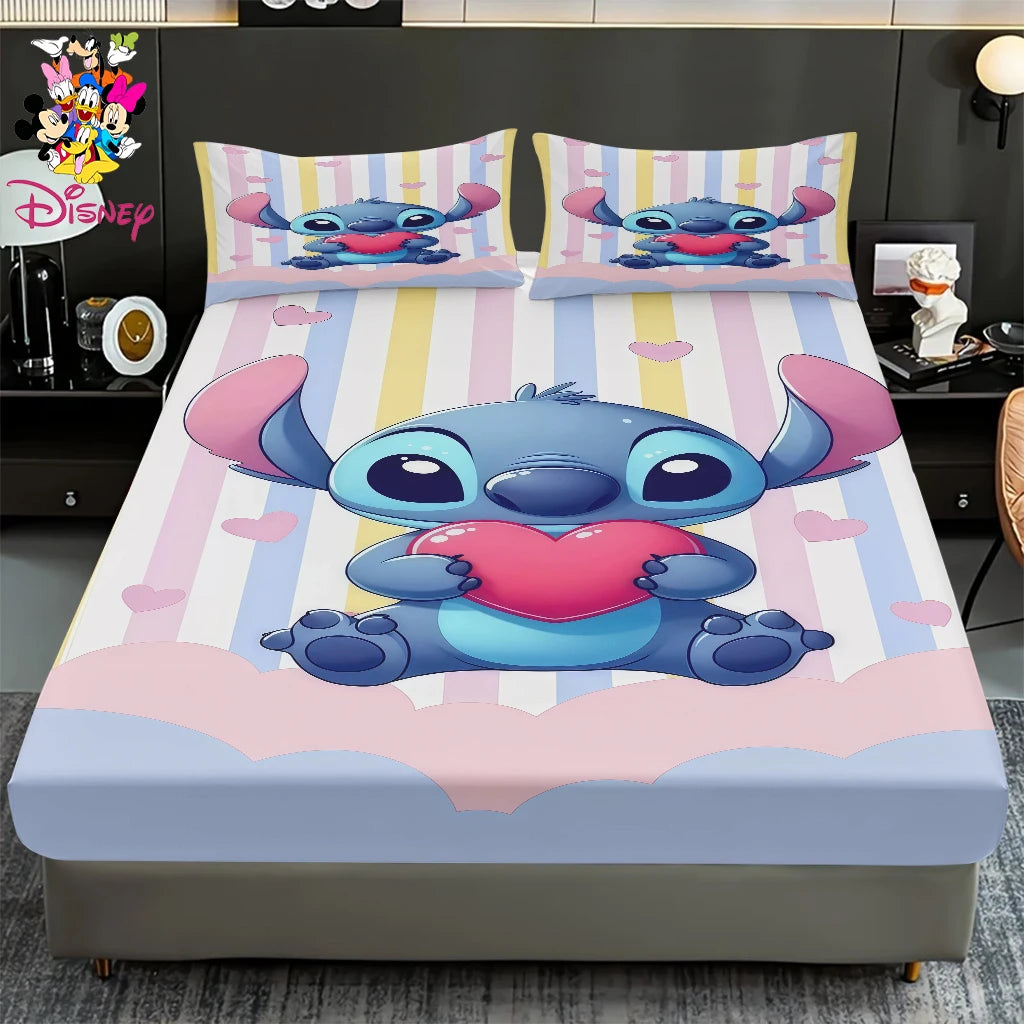 2/3pcs Disney Stitch Pink Galaxy Pattern Fitted Sheet Set Mattress Comfortable Breathable Bedding Set Deep Pocket for Bedroom