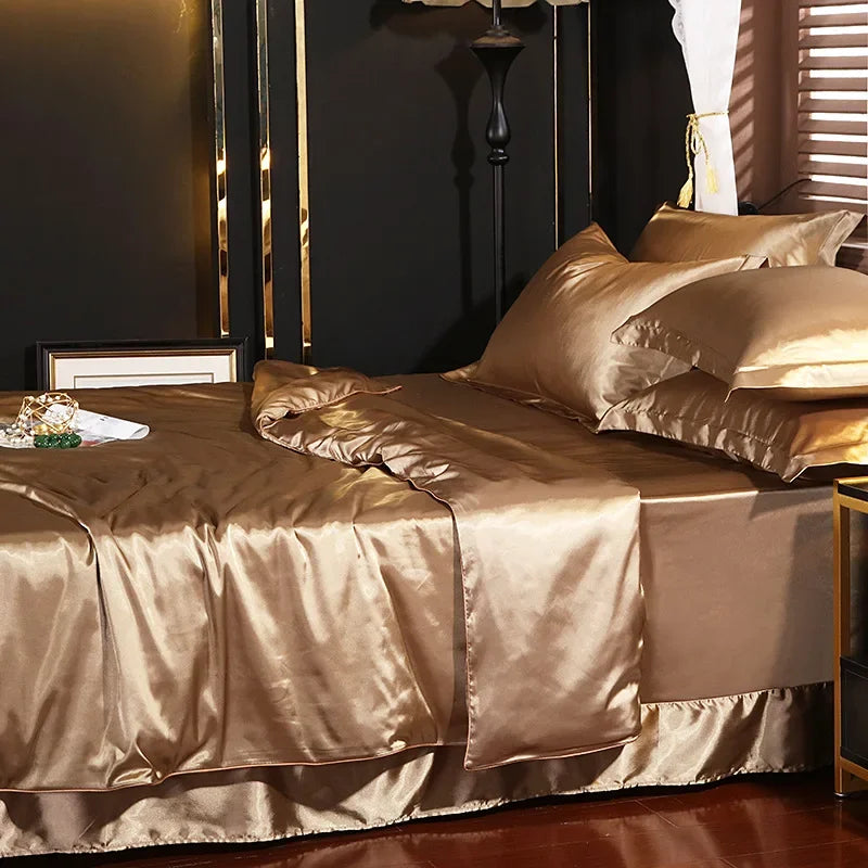 100% Pure Silk Bedding Sets High End Quilt Bed Cover Set Duvet Cover Bedsheet Pillowcases 4pcs Natural Luxury Bedcloth Sets