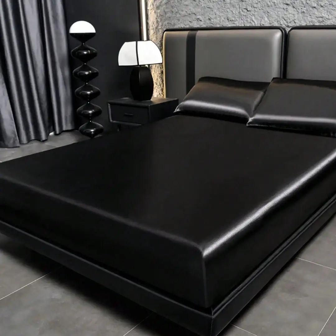 2/3pcs Luxurious Solid Silky Satin Fitted Sheet With Pillowcases For Soft And Comfortable Bedding,For Bedrooms And Guest Rooms