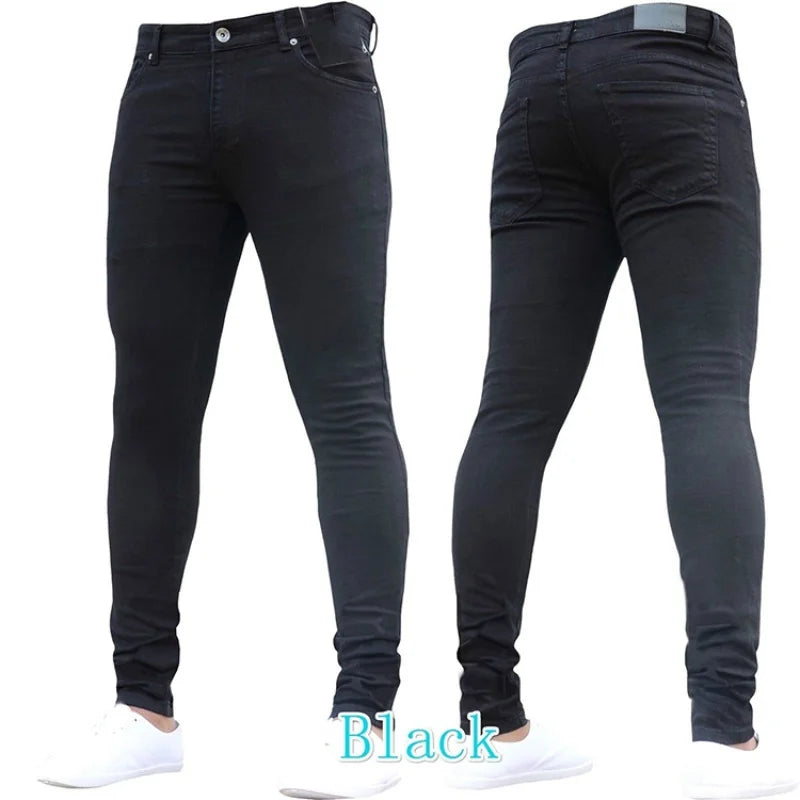 2024 Men Jeans Solid Pockets Stretch Denim Straight Pants Spring Summer Business Casual Trousers Daily Streetwear Men's Clothing