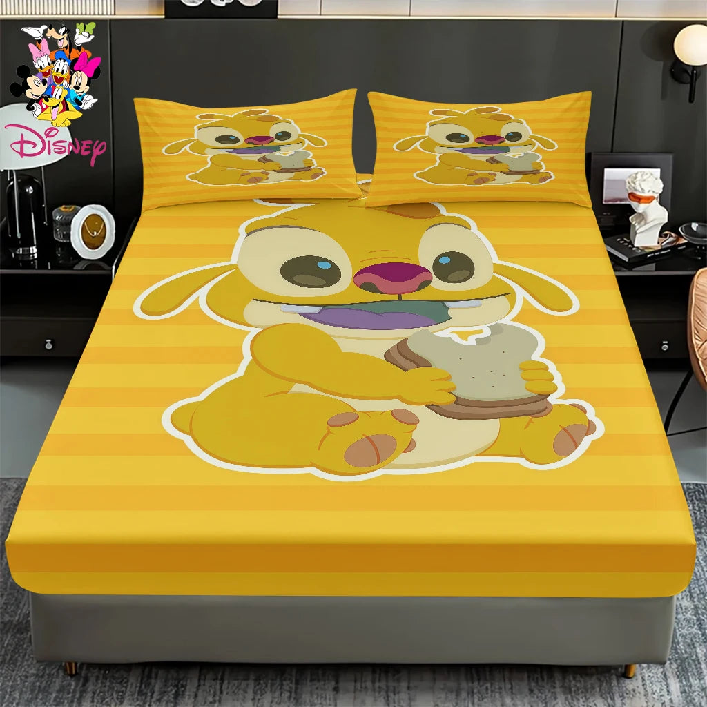 2/3pcs Disney Stitch Pink Galaxy Pattern Fitted Sheet Set Mattress Comfortable Breathable Bedding Set Deep Pocket for Bedroom