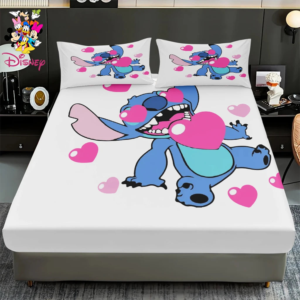 2/3pcs Disney Stitch Pink Galaxy Pattern Fitted Sheet Set Mattress Comfortable Breathable Bedding Set Deep Pocket for Bedroom