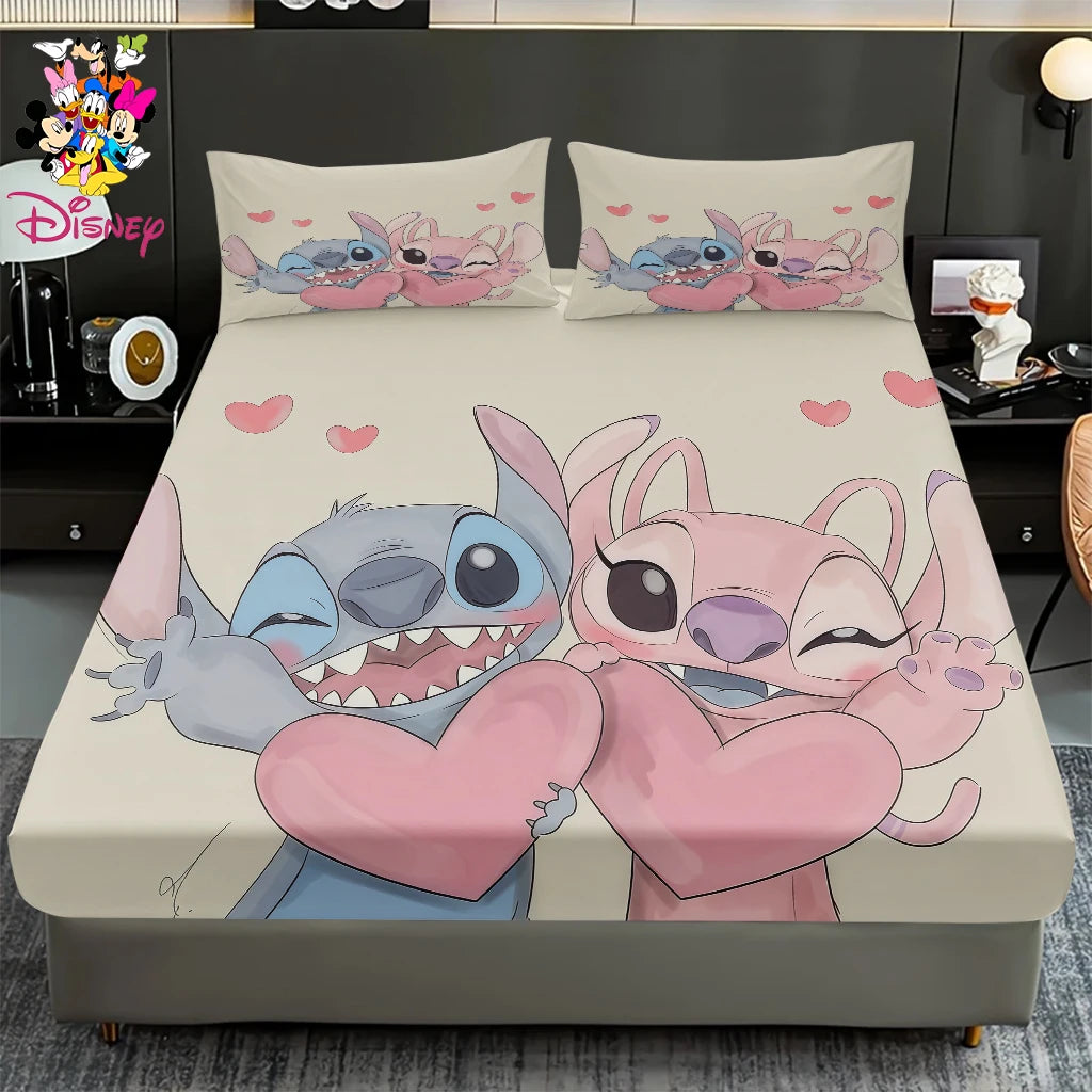 2/3pcs Disney Stitch Pink Galaxy Pattern Fitted Sheet Set Mattress Comfortable Breathable Bedding Set Deep Pocket for Bedroom
