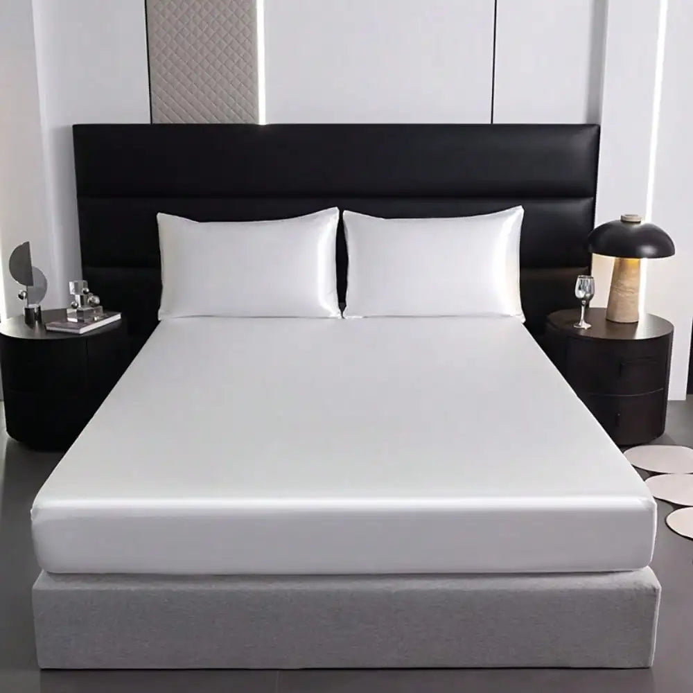 2/3pcs Luxurious Solid Silky Satin Fitted Sheet With Pillowcases For Soft And Comfortable Bedding,For Bedrooms And Guest Rooms