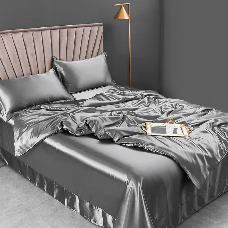 100% Pure Silk Bedding Sets High End Quilt Bed Cover Set Duvet Cover Bedsheet Pillowcases 4pcs Natural Luxury Bedcloth Sets