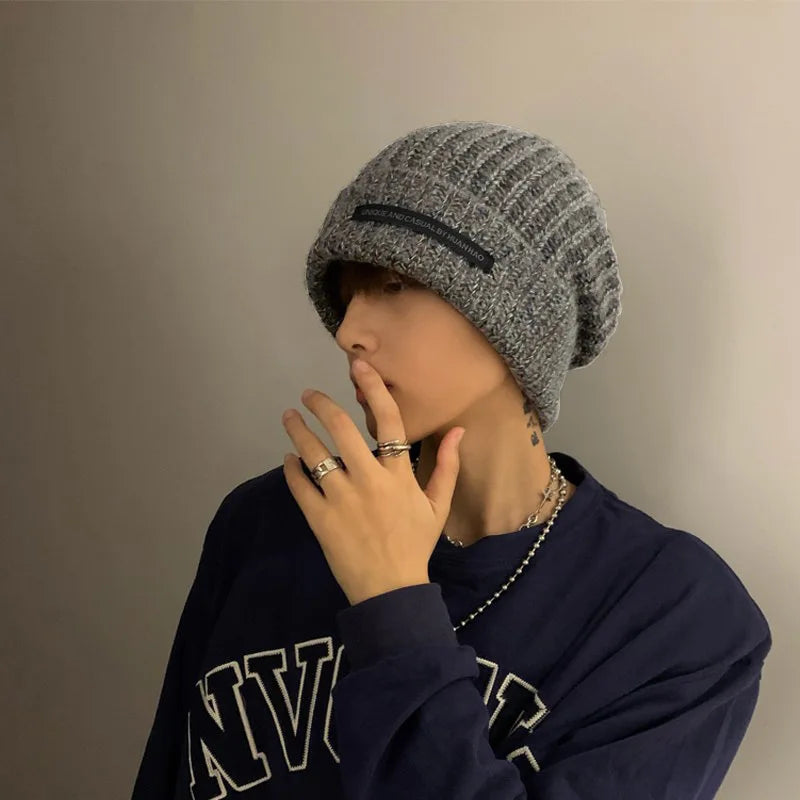 2023 Fashionable Men's Autumn And Winter Knitted Hats Large Size Warm Cold Beanie Hat Loose Big Head Ware Knitting Hat For Men