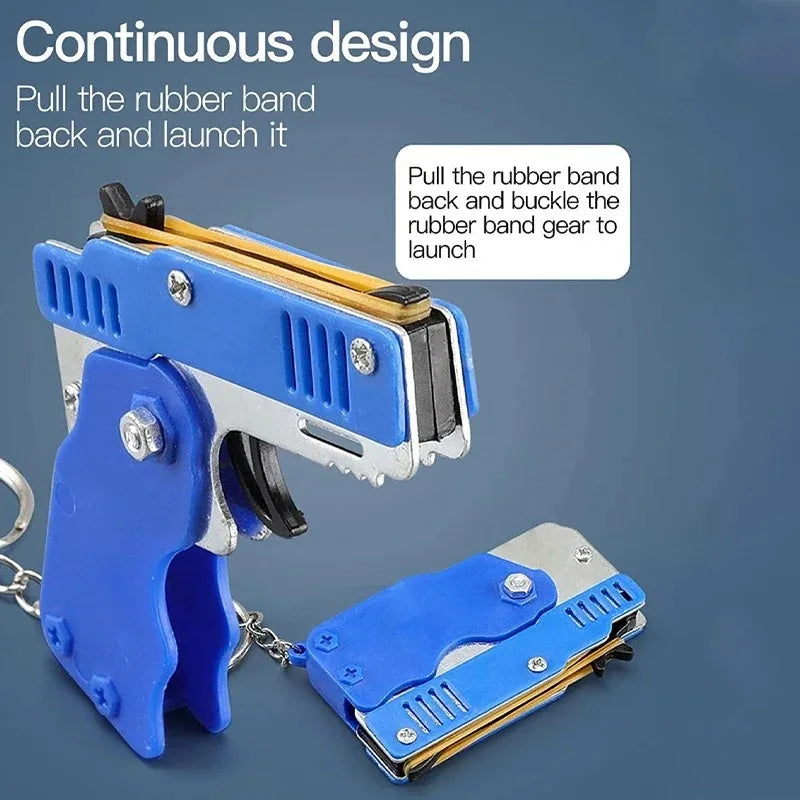 1PCS keychain gun 60 rubber bands rubber band gun Shooting Pistol Alloy Kid Outdoor Party metal gun gift boyfriend Gift Funny