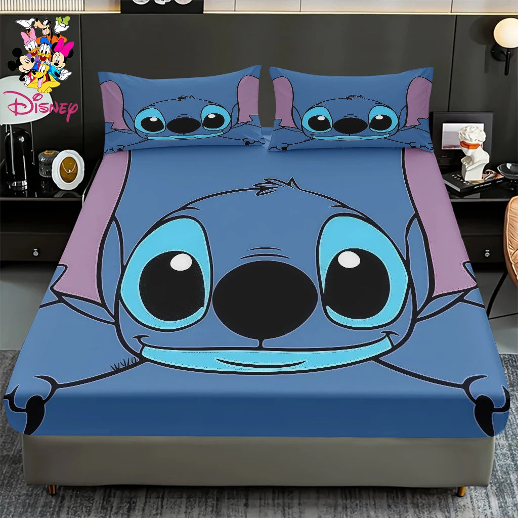 2/3pcs Disney Stitch Pink Galaxy Pattern Fitted Sheet Set Mattress Comfortable Breathable Bedding Set Deep Pocket for Bedroom